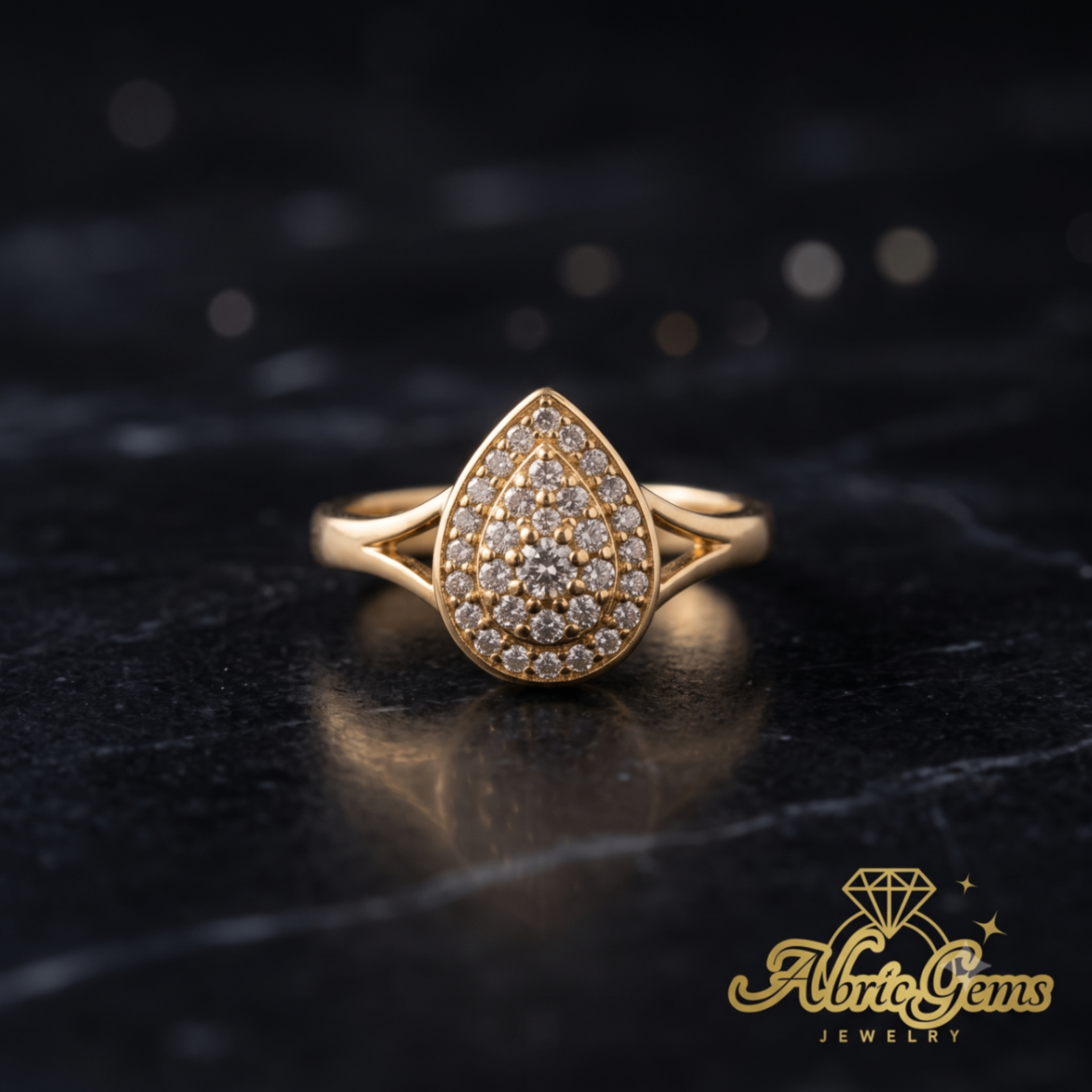 Gold Pear Diamond Cluster Ring