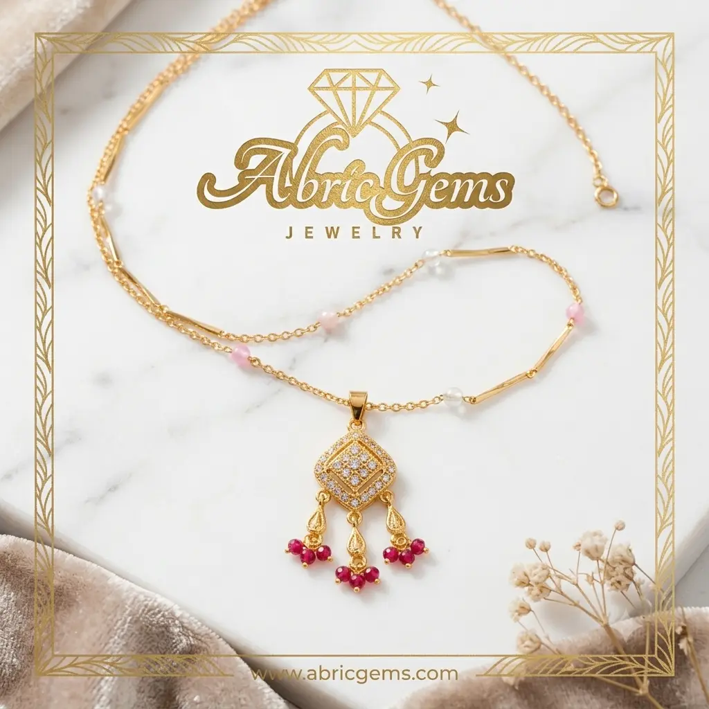 Ruby Drop Pendant Pearl Chain