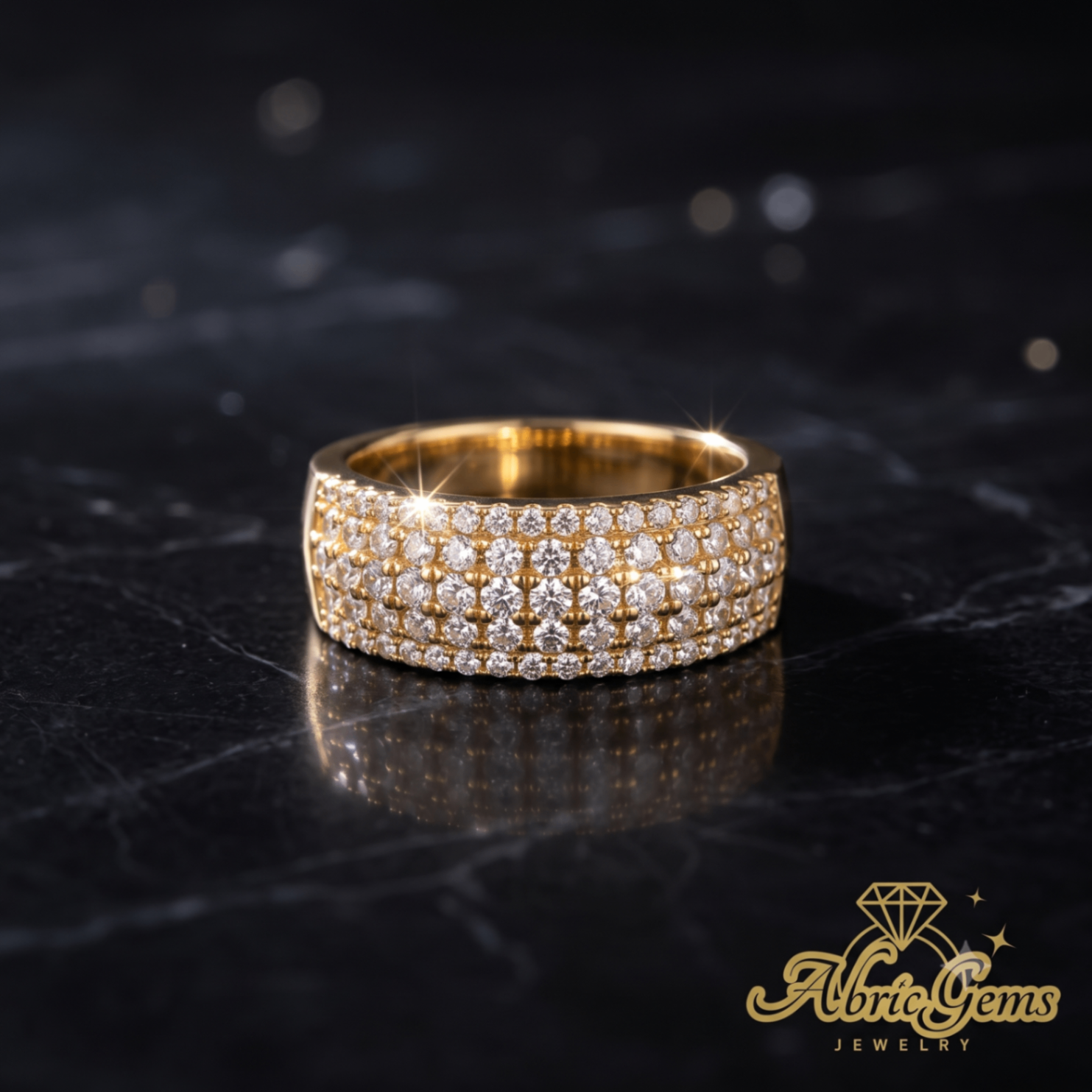 Gold Pavé Diamond Wide Band