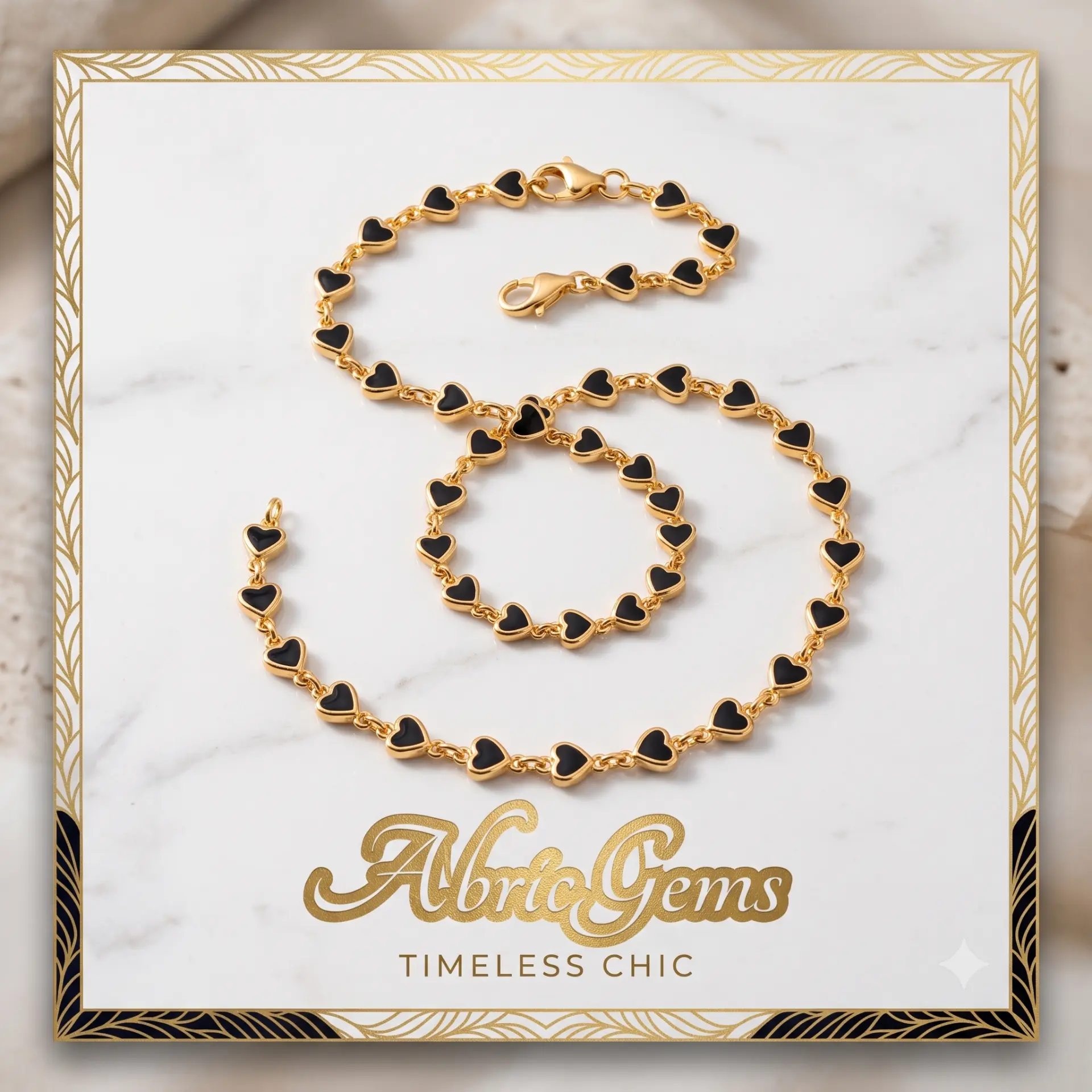 Black Heart Enamel Bracelet & Anklet Set