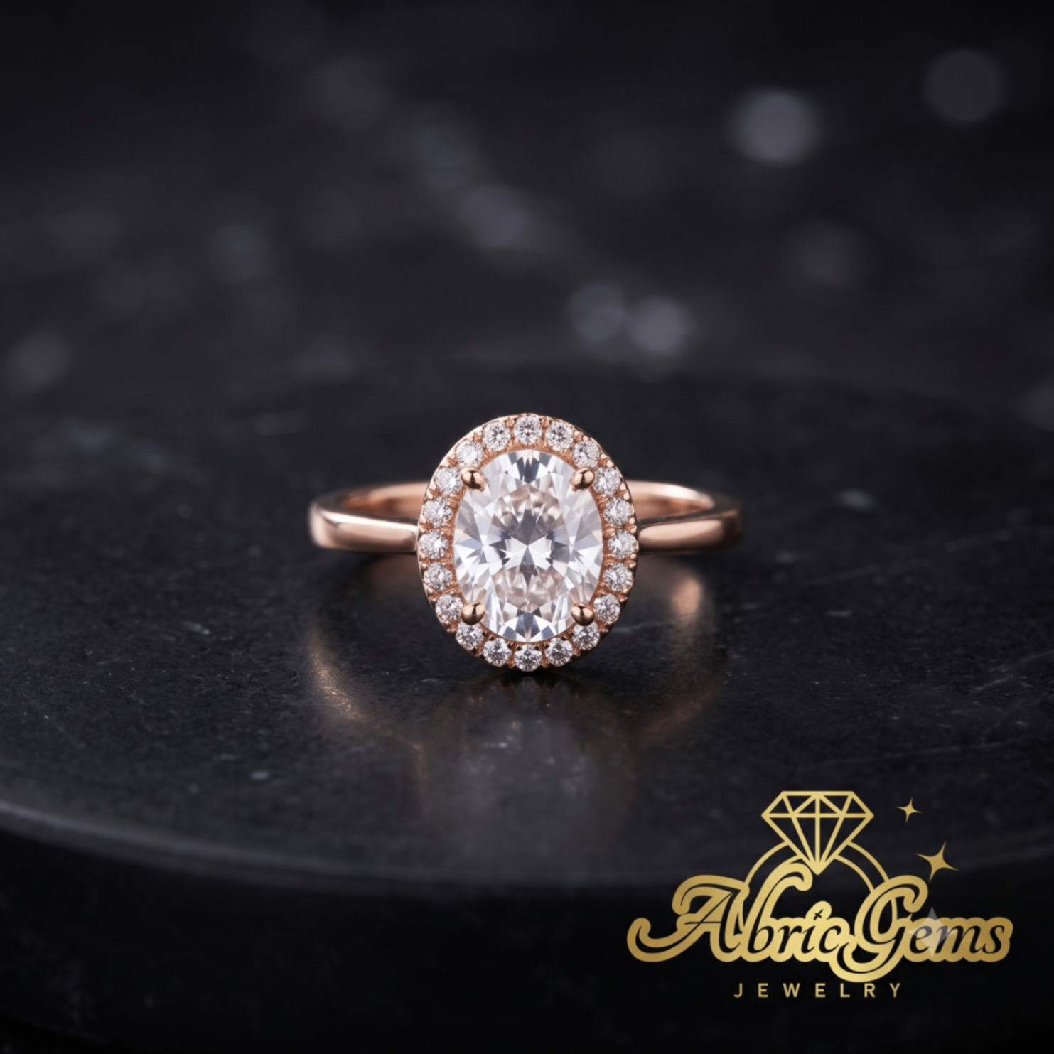 Rose Gold Oval Solitaire Halo Ring