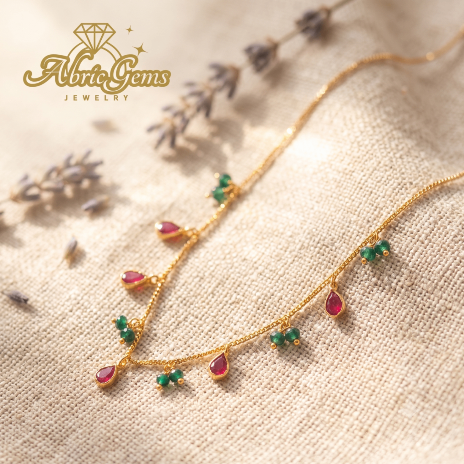 Ruby & Emerald Dainty Gold Chain