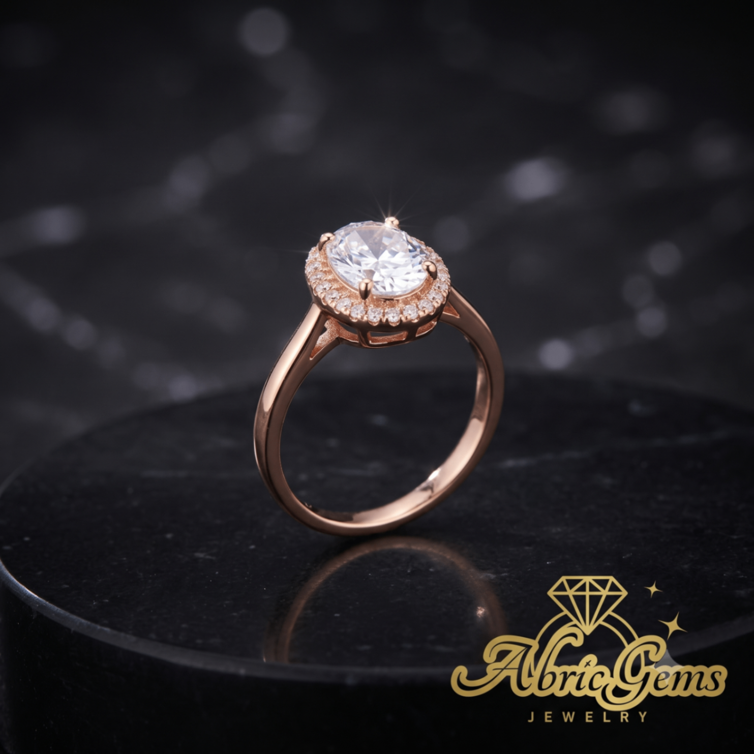 Rose Gold Oval Halo Solitaire — Classic